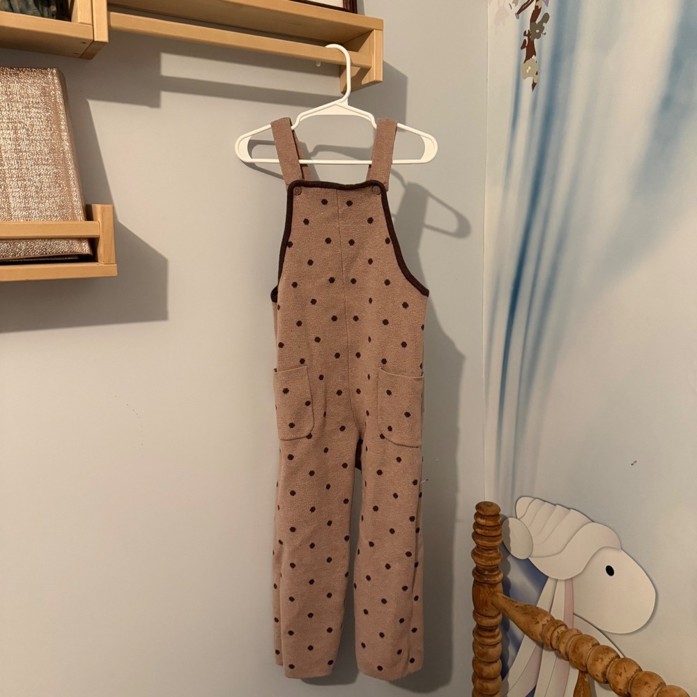 Zara Kids Mauve Pink Polka Dot Knit Overalls Dungarees Size 4-5 Years 110cm